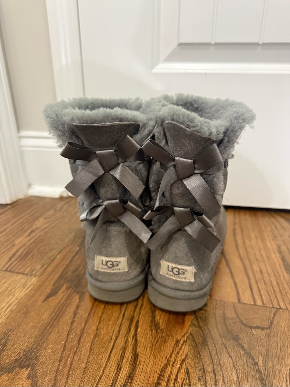UGG Grey Girls' Bailey Bow Suede Boot